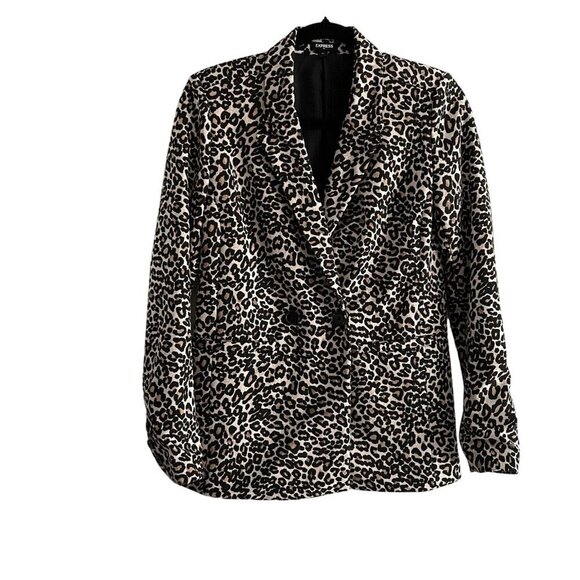 Express Women XS Leopard Print Knit Modern Long Sleeve Longline Boyfriend Blazer - Picture 3 of 12